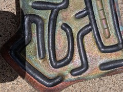 Raku Ceramic Totem Face Picture Tribal Canada Iridescent Green Copper Tiki