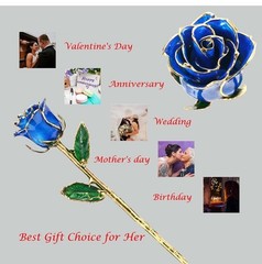 24k Gold Dipped Blue Rose Flower With Stand Best Gift For Anniversary,Wedding