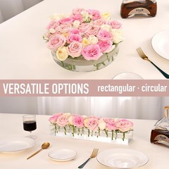 Acrylic Flower Vase 8 in Dia. Circular Leak-Proof Clear Acrylic Low Vase with…