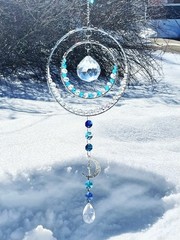 Handcrafted Double Hoop Crystal Suncatcher w/ 40mm Clear Crystal Prism & Moon