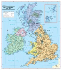 United Kingdom and Ireland Wall Map Poster – 24″Wx27″H