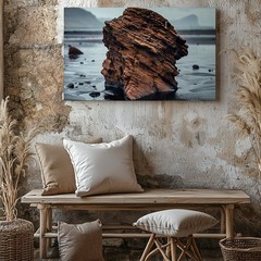 Large, Rugged Rock Formation Dominates The Center Of The Wall Art Canvas Print