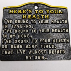 Retro «Drunk to Health» Funny Alcoholic Wall Quote Vtg Cast Aluminum Saying E3