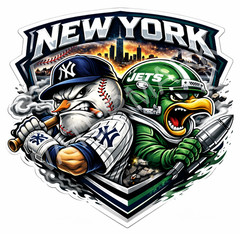 New York Sports Mashup Laminated Vinyl Sticker/Decal – Yankees Jets 04