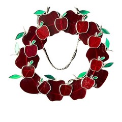 Vintage Stained Glass Apple Wreath Hanging Suncatcher Red