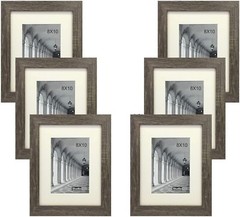 Studio 500 6PC Set 8×10″ Tabletop/Wall Gray Wood Distressed Photo Frame Mat 5×7