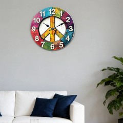 Colorful Peace Symbol Wall Clock Wooden Silent Clock No Battery Holiday Decors