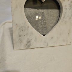 White Marble Silver Gray Tones Frame Heart Shape Cutout Frame Is 5.5×5.5in
