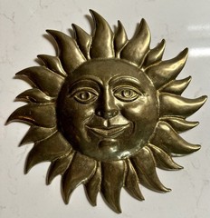 Vintage Heavy Brass Sun Face Wall Hanging Sculpture Mid Century 9”