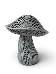 Yayoi Kusama Style Polka Dot Ceramic Mushroom Sculpture Black White Decor