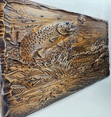 Trout Fish Fishing 3D Wood Carved Carving Wall Hanging Art 21 3/4″ Custom-Made