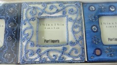 New NIP Pier 1 Imports Set of 3 Size 1.5″ x 1.5″ Fabric/Beads Picture Frame Set