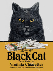 Black Cat Cigarettes Metal Sign, England, Garage Decor, English