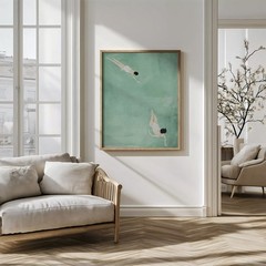 Japandi Swimmer Print Sage Green Poster Minimalist Wabi Sabi Wall Art Decor