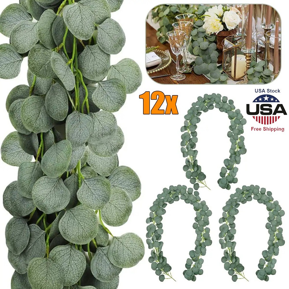 12x Eucalyptus Garland,Artificial Eucalyptus Leaves Table Greenery Garland Vines