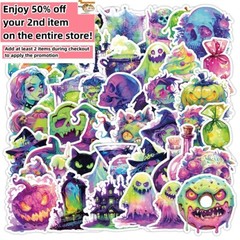 50 Pcs Stickers Neon Halloween Laptop Luggage Skateboard Auto Car Graffiti Vinyl
