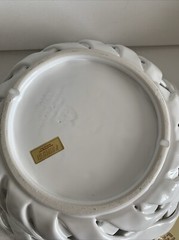 Primo’Gi Ceramic White Basketweave Bread Basket Fruit Bowl Italy 11 1/4″