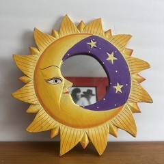 Vintage 90s Celestial Sun Moon Stars Mirror 12in Whimsygoth Purple MINOR DAMAGE