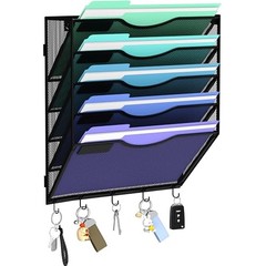 Hanging Wall File Organizer with 5 Hooks – Wall Mounted Mail Paper 5 Tier