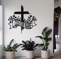 Personalized Faith Cross Metal Sign, Custom Family Name Sign, Front Door Decor