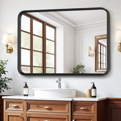 Bathroom Mirror for Wall, 30X22 Inch Rectangle Mirror, Matte Black Metal Framed