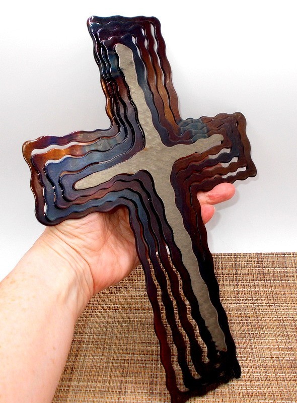 Jeweled Steel Spiral CROSS 2006 Laser Cut Hanging Wall Art David Broussard 12″