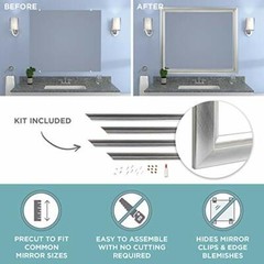 Zenna Mirror Framing Kit for Bathrooms, with Beveled Edges, 42 x 36 in., Silver