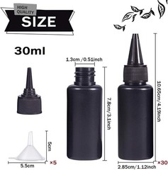 30 Packs 1oz Black Plastic Squeeze Dispensing Bottles UV Glue Bottles W/ Caps