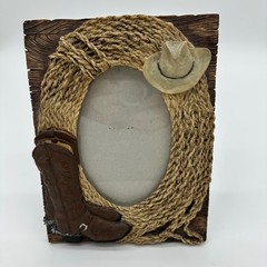 Western Cowboy Boot Hat Rope 3D Resin Picture Frame Rustic Decor Brown