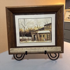 (2)Vintage Country Barn Wooden Framed Print Rustic Farmhouse Wall Art Decor