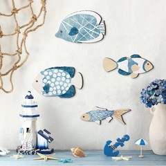 Fish Wall Decor Set 4Pcs Wooden Coastal Decor Wood Hanging Nautical Decor