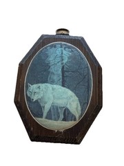 Vtg Native American Indian Spirit & Wolf Pearlized Beaded Picture On Wood