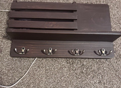 Wall-Mounted Wood Key & Mail Rack Combo with Coat Hooks, Brown, 8x10in