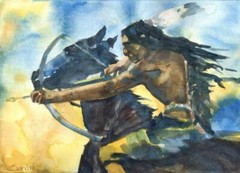 Ready Arrow Native American : Signed LE Art Print : Sandra Watercolors™