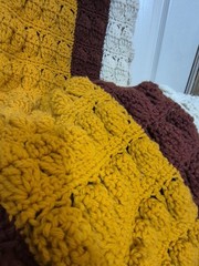 Crochet Granny Afghan Throw Lap Blanket Retro Knit Gold/Brown/Ivory 40″ X 62″