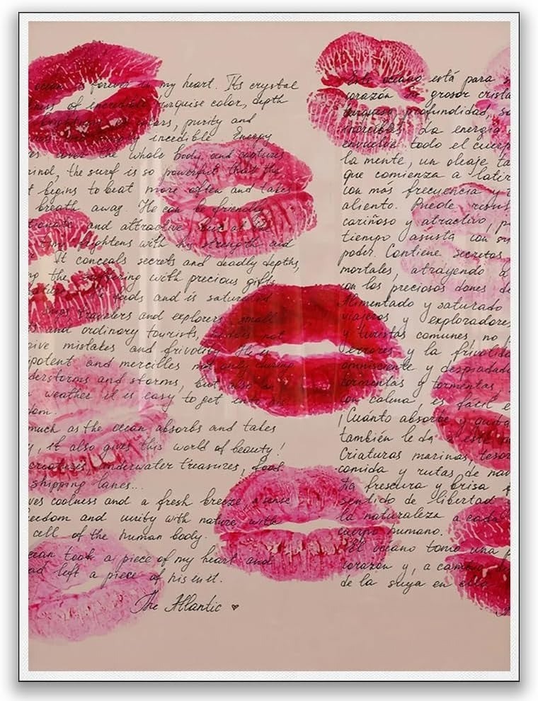 Love Letter with Lipstick Print Poster Romantic Aesthetic Wall Art Chic Modern
