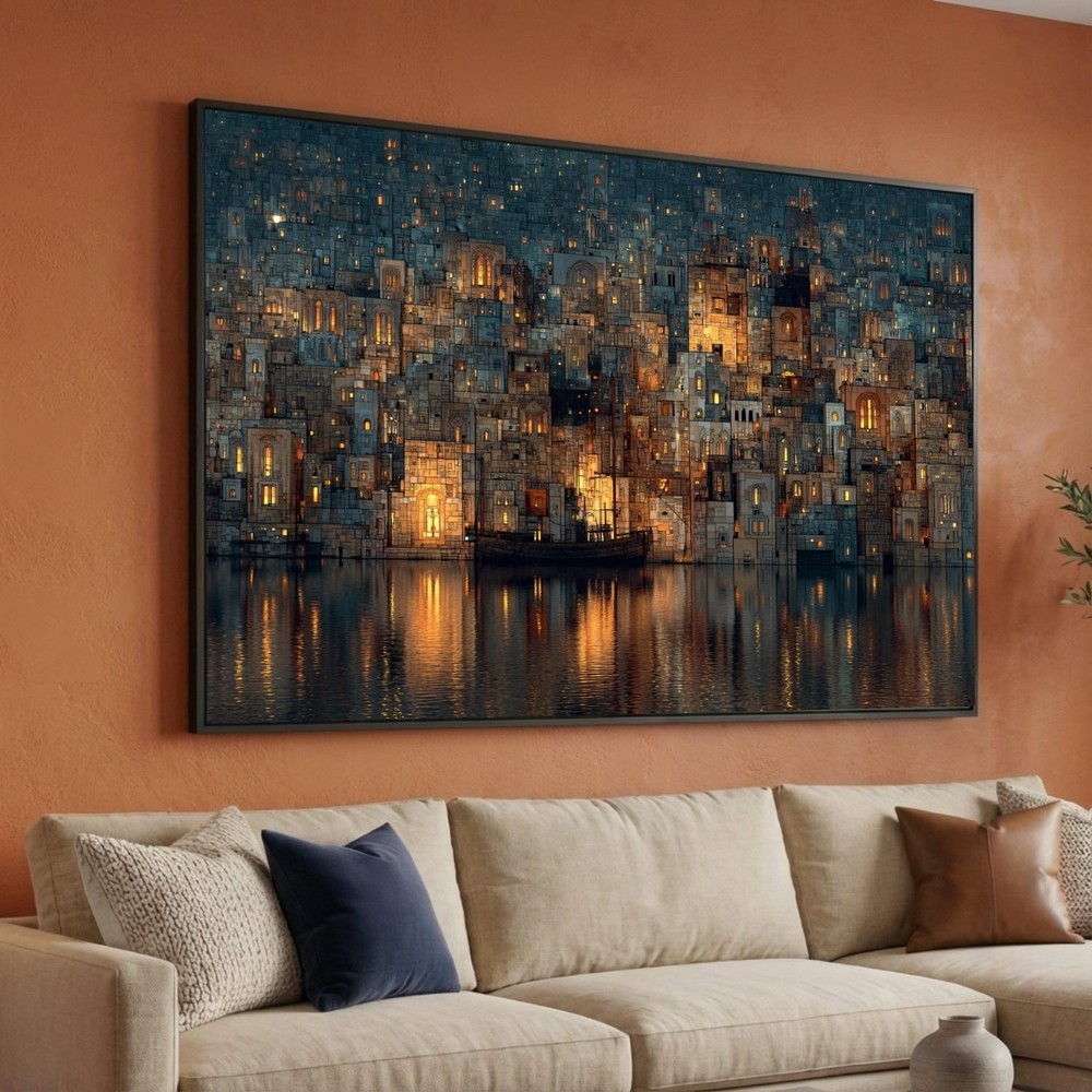 Gustav Klimt Inspired Cityscape , Abstract Urban Wall Art