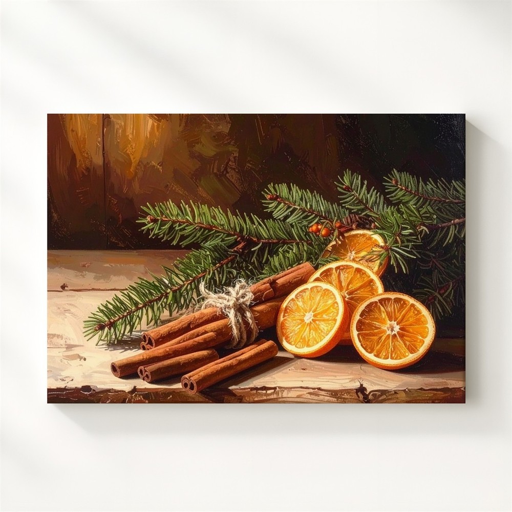 Rustic Cinnamon & Orange Christmas Canvas Warm Holiday Still Life Art Wall Art