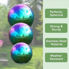 10-Inch Rainbow Gazing Globe Mirror Ball in Stainless Steel for Elegant Gardens