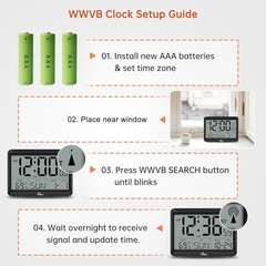 Atomic Digital Wall Clock Battery Operated, Self-Setting, Large Display Medium
