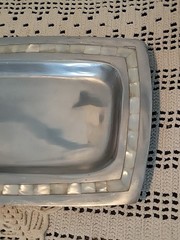Handcrafted Mother of Pearl Inlay Silver Tone Tray Rectangular India Reflective