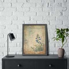 VINTAGE BLUEBONNET Wall Art, Retro TEXAS Flower Poster, Western Botanical Decor