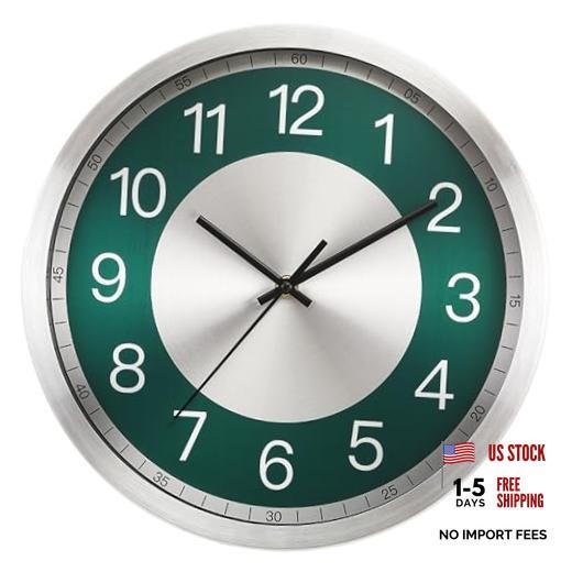 Silent Wall Clock Battery Operated, Modern Metal Wall Clock Decorative Green