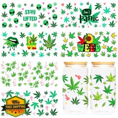 UV DTF Cup Wraps 8 Sheet Alien Leaf Tumbler Sticker Transfer 16oz Glass