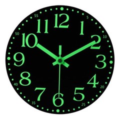 Wooden Glow in The Dark Clock, 8 inch Silent Non-Ticking Battery 8 INCH Black