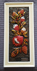 VTG Copper Relief Repoussé (2) Painted Floral Wall Art Claassens 1981 S. Africa