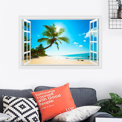 Fake Windows Wall Sticker, Removable 3D Beach Seascape Faux Windows Wall Decals