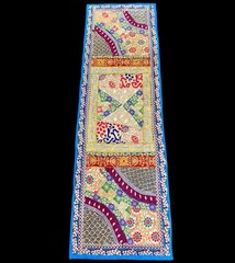 Vintage Khumbaria Patchwork Tapestry Banjara Table Cover Runner Embroidered Art