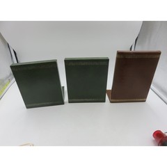 Vintage Faux Leather Bookends Greek Key Gold Gilt Green Brown Library Set of 3