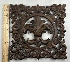Cast Iron FLEUR DE LIS Plaque Finial Garden Sign Home Wall Decor Rustic Trivet